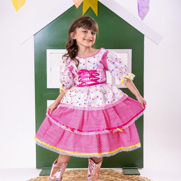 Vestido Bella Child Junino Forró Junino Rosa