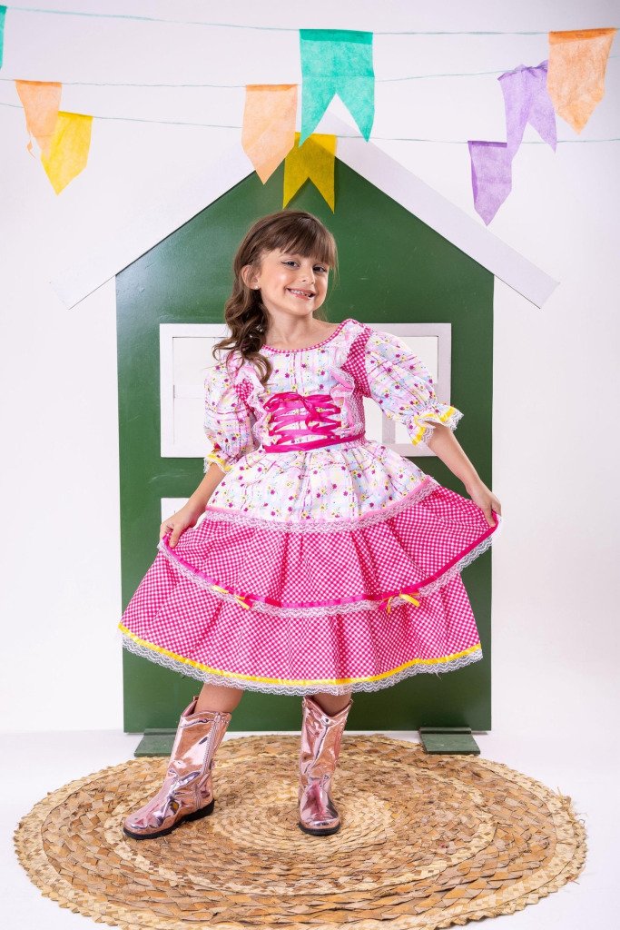 Vestido Bella Child Junino Forró Junino Rosa