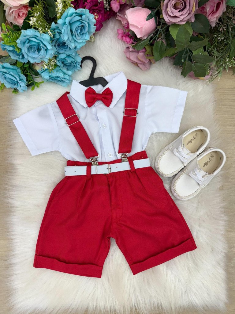 Conjunto Miss Cherry Meninos Social Shorts Ravi Vermelho