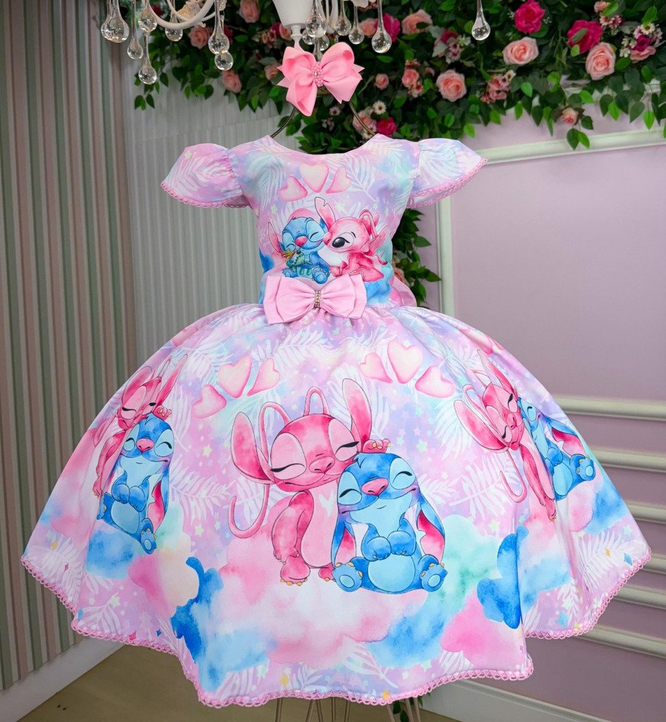 Vestido Tematico Luxo Stitch e Angel Modelo 2