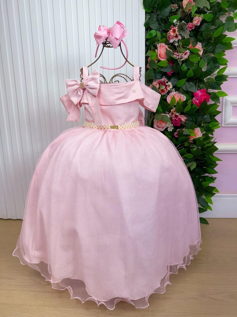 Vestido Banana Club Longo Doce Elegancia Rosa Bebe