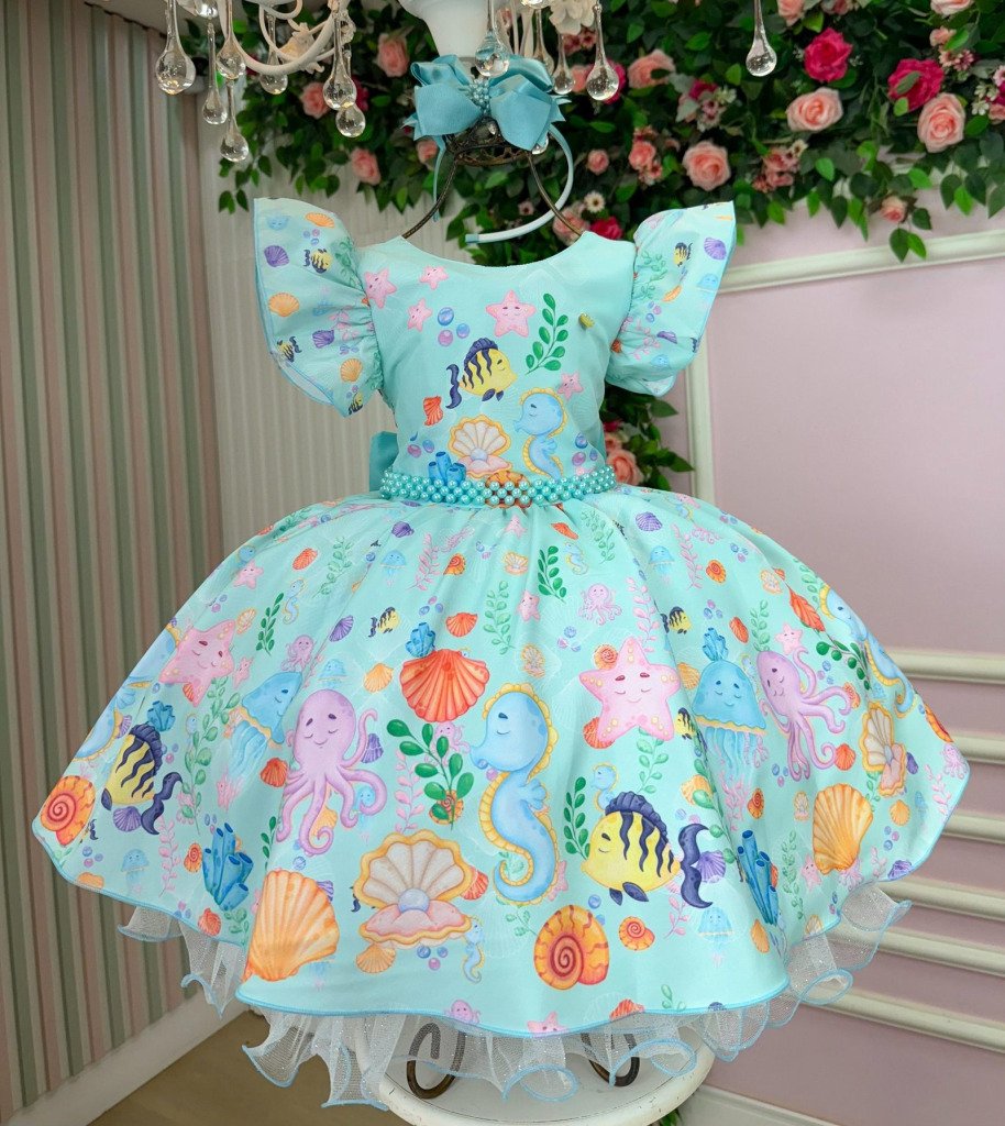 Vestido Tematicos Kids Fundo do Mar – Sereia Ariel Mod