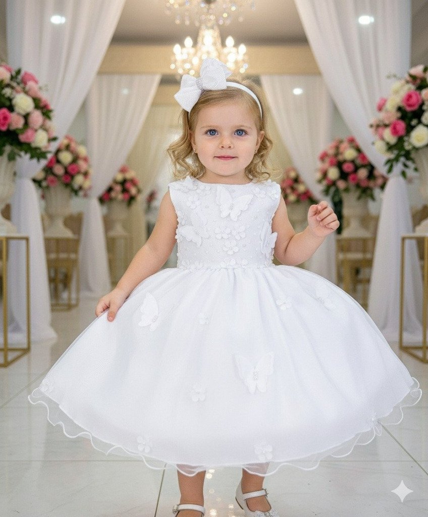 Vestido Marie Jardim das Borboletas Branco Viviane