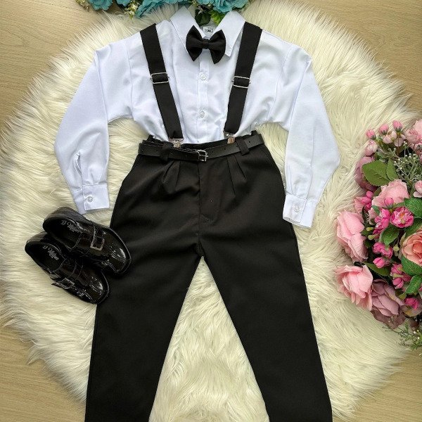 Conjunto Meninos Miss Cherry Leo Suspensorio Preto