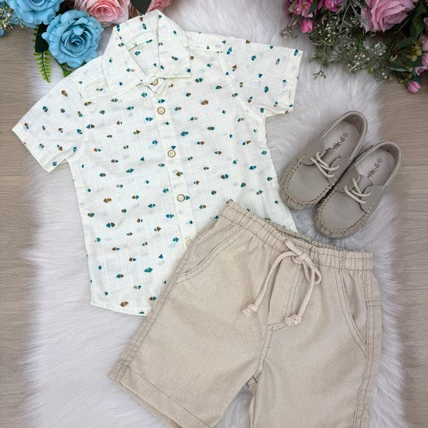 Conjunto Meninos Lucas Banana Club Shorts Linho Camisa Off