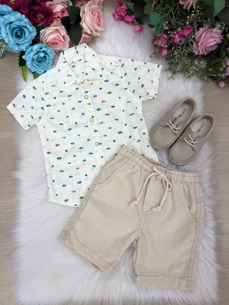 Conjunto Meninos Lucas Banana Club Shorts Linho Camisa Off