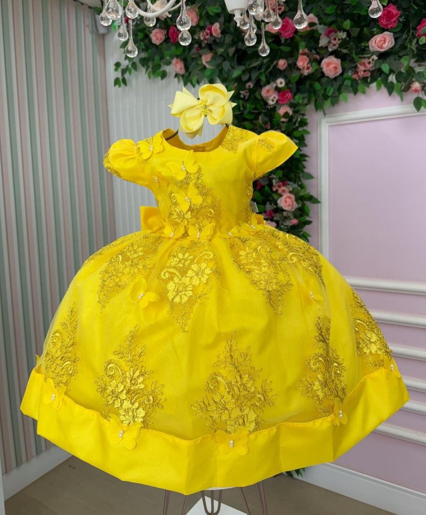 Vestido Marie Marcelina Jardim Encantado Amarelo