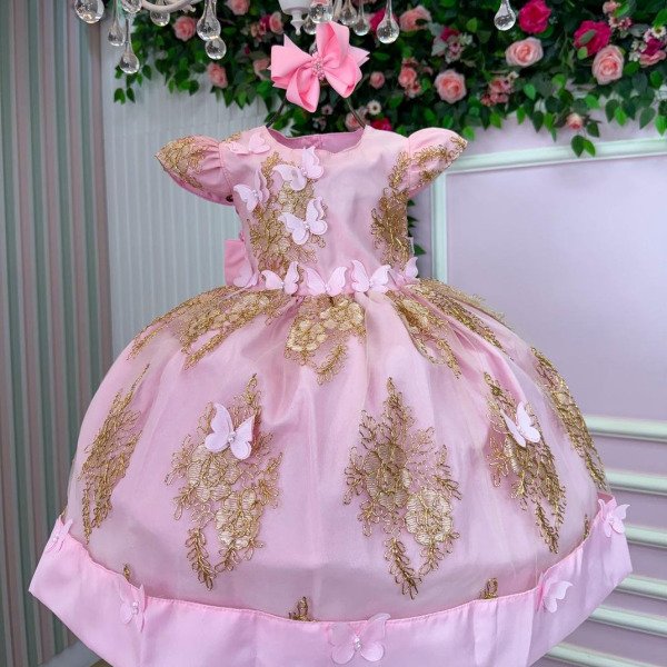 Vestido Marie Marcelina Jardim Encantado Rosa Bebe