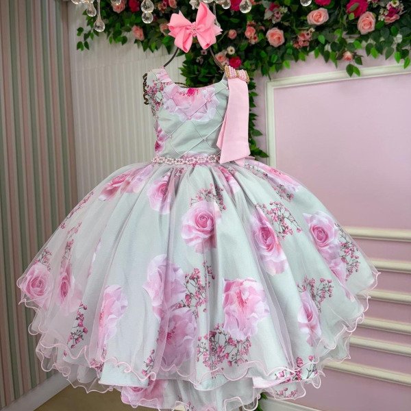 Vestido Bella Child Celina Florido Verde Claro