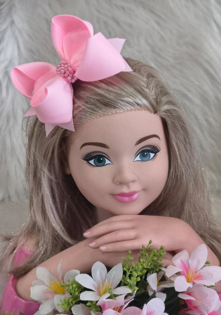 Laço Belli Bico de Pato Rosa Bebe Miolo de Perolas