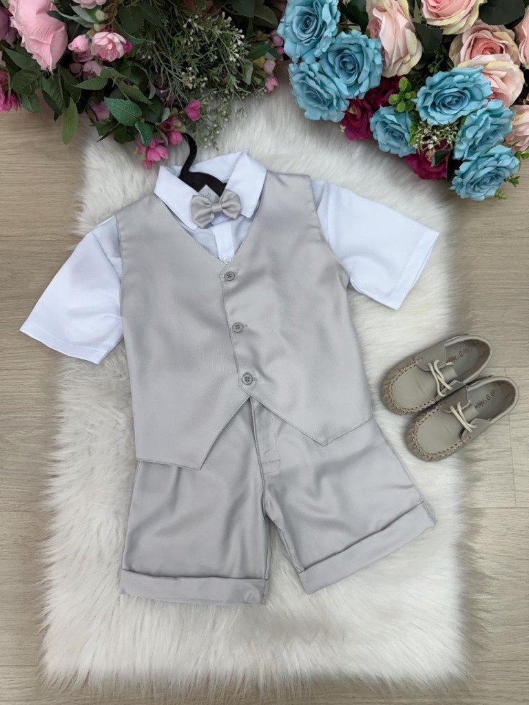 Conjunto Social Miss Cherry Leandro Colete Cinza Claro