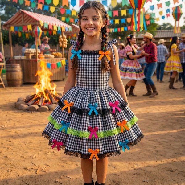 Vestido Banana Club Luxo Arraia do Chamego Preto