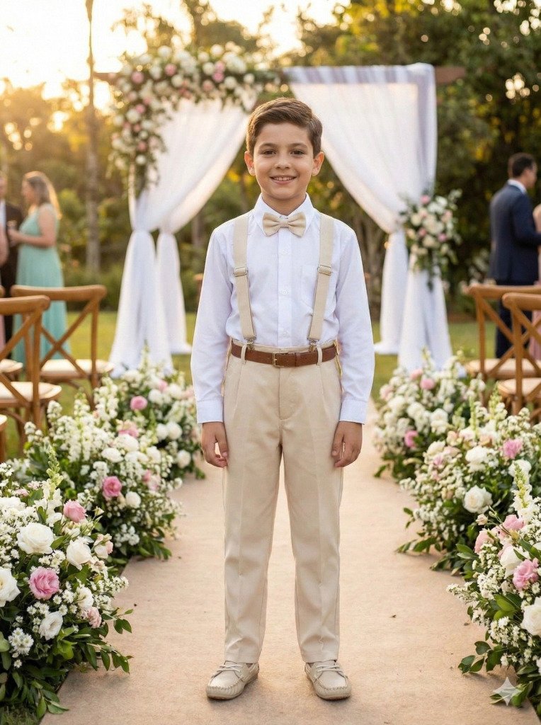 Conjunto Meninos Miss Cherry Leo Suspensorio Palha – Bege