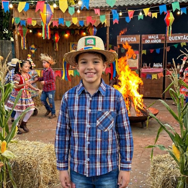 Camisa Junina Xadrez Zion Azul