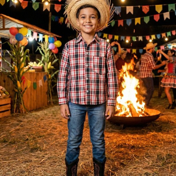 Camisa Junina Xadrez Liam Branco