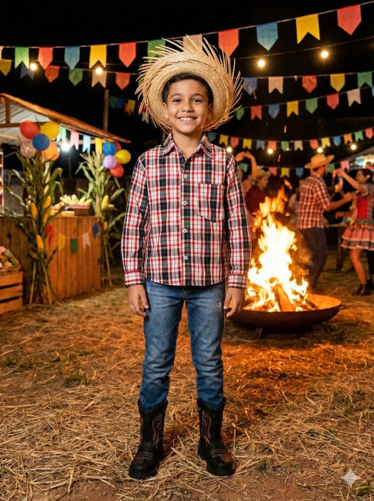 Camisa Junina Xadrez Liam Branco