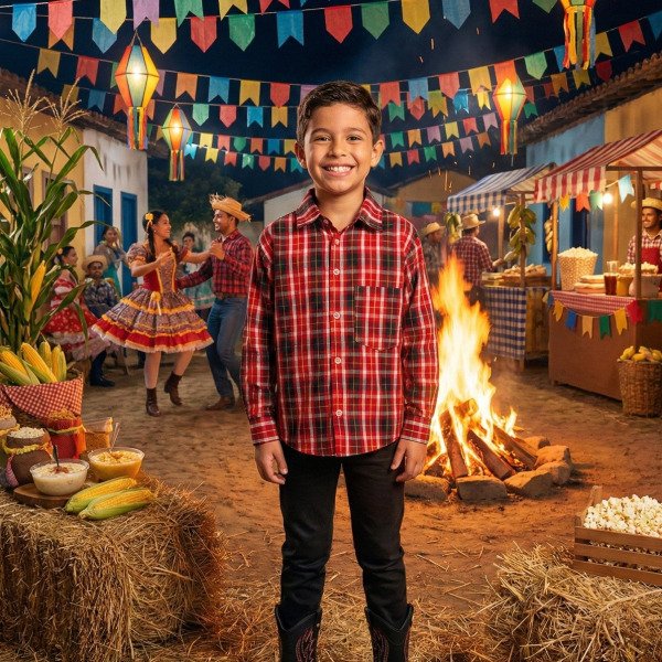 Camisa Xadrez Junina Jeremias Vermelha