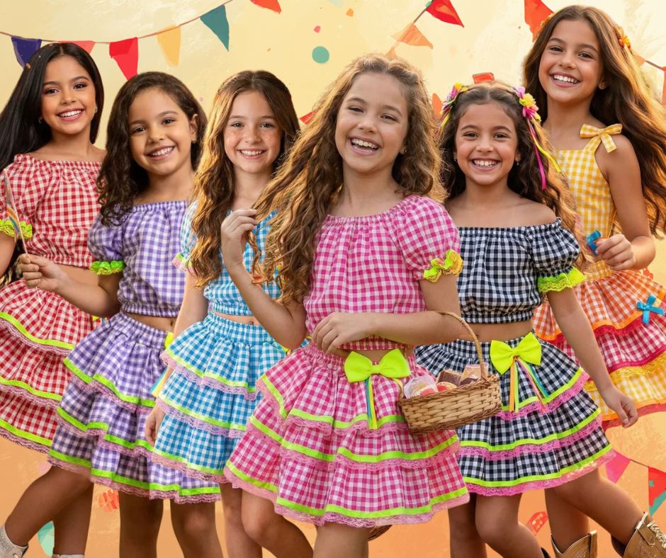 Conjunto Junino Banana Club Luxo Sofia Xadrez