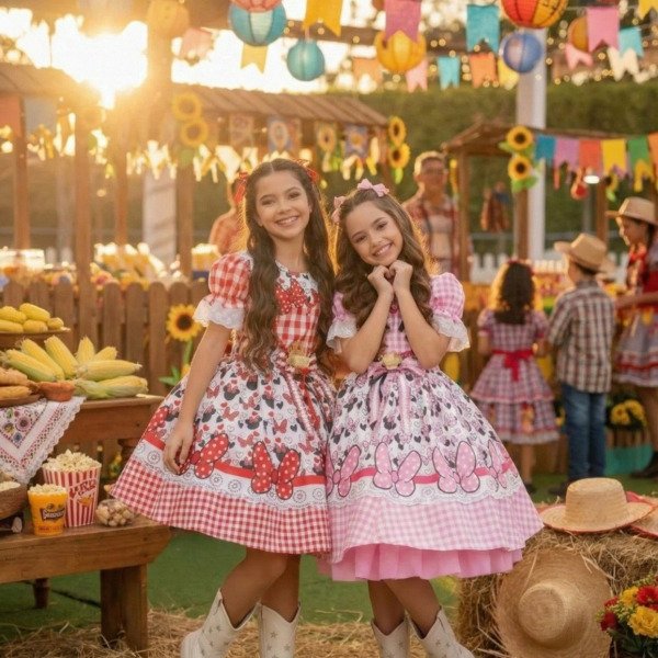 Vestido Junino Tematico Luxo Minnie + Saiote