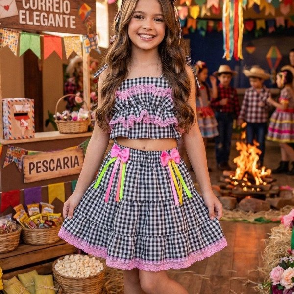 Conjunto Junino Banana Club Luxo Charme do Arraiá Preto