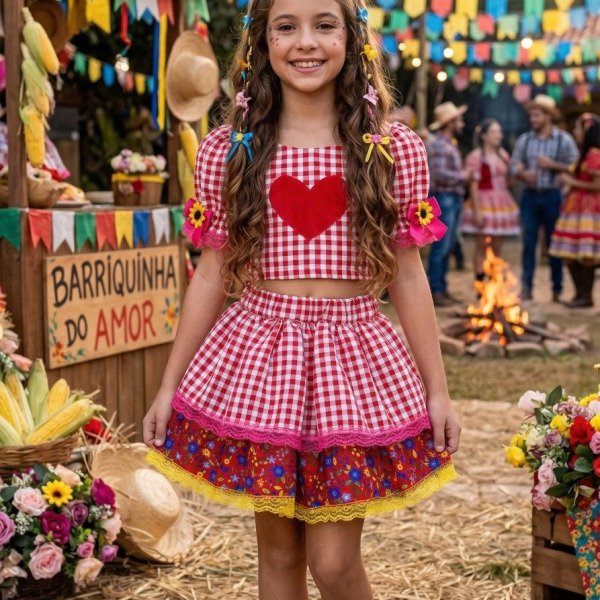 Conjunto Junino Banana Club Luxo Luana Vermelho