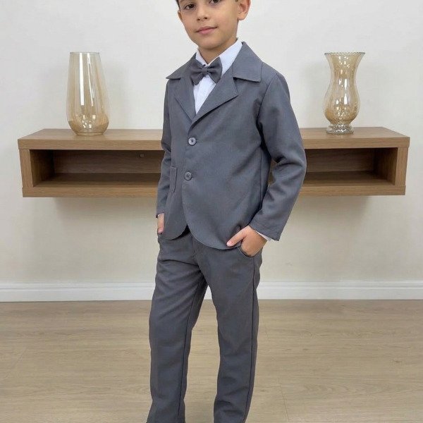 Conjunto Social Miss Cherry Jorge Terno Cinza Grafite