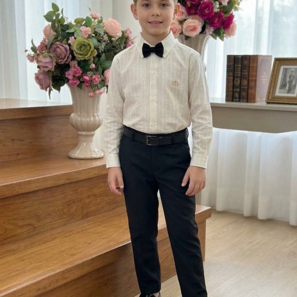 Conjunto Social Miss Cherry Henrique Bege Calça Preta