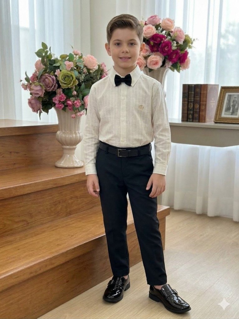 Conjunto Social Miss Cherry Henrique Bege Calça Preta