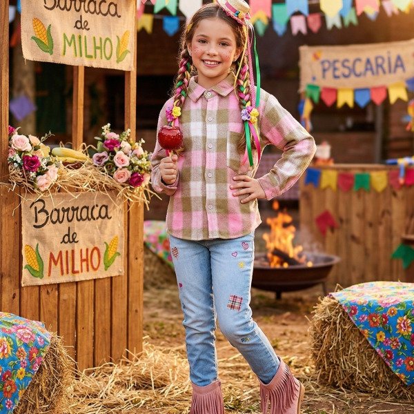 Camisa Flanelada Xadrez Junina Taylor Rosa