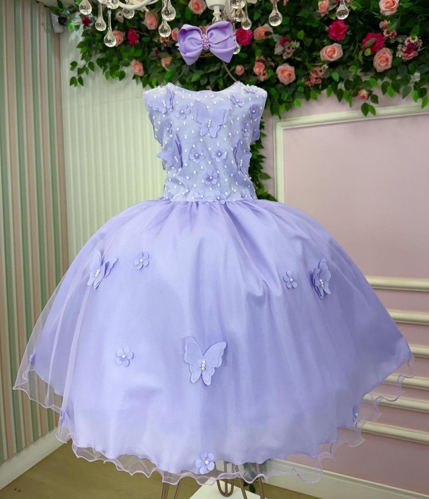 Vestido Marie Jardim das Borboletas Lilas Viviane