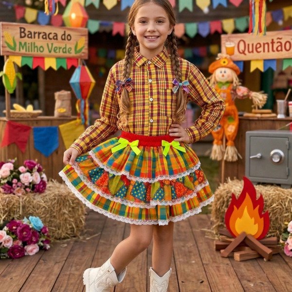 Saia Mini Miss Junino Estrela do Sertão Laranja