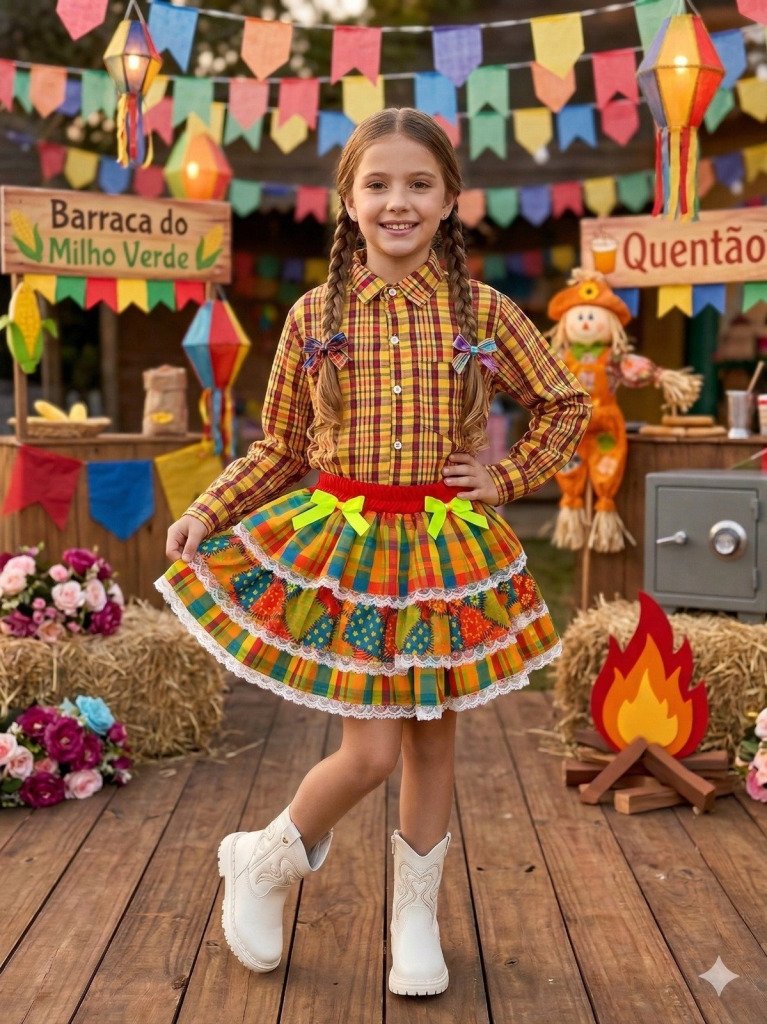 Saia Mini Miss Junino Estrela do Sertão Laranja