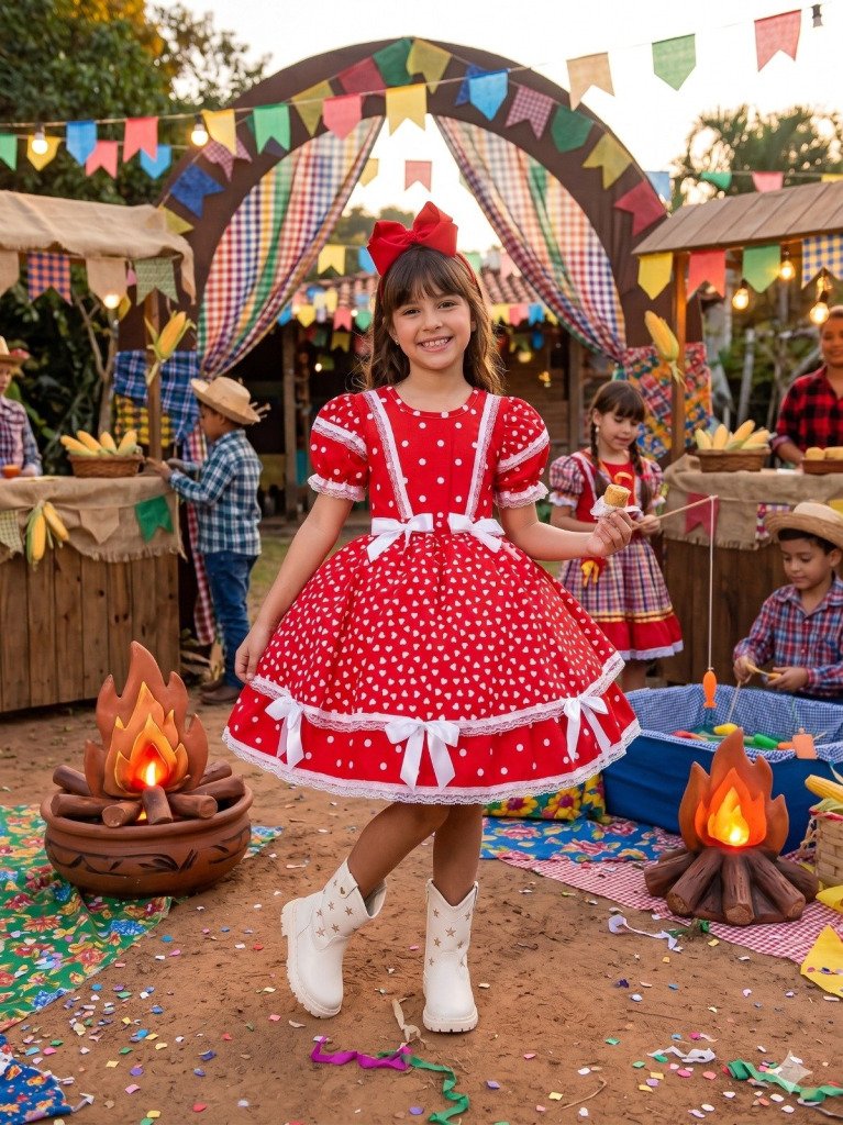 Vestido Junino Mimadine Luxo Larissa Vermelho