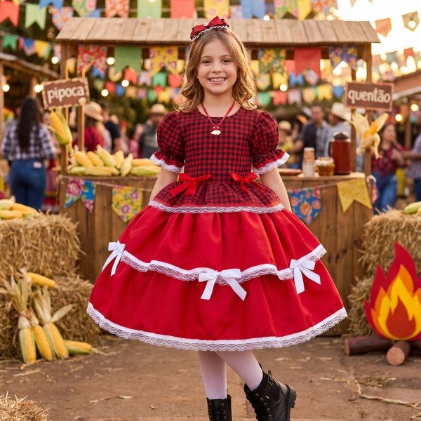 Vestido Junino Mimadine Luxo Fernanda Vermelho