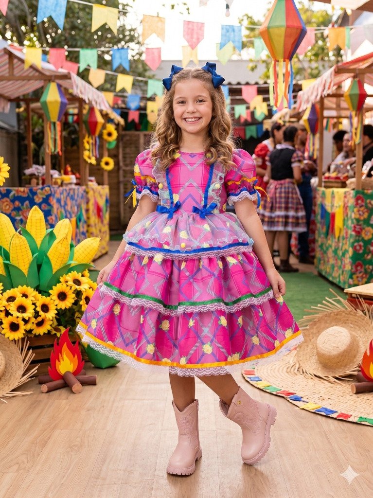 Vestido Bella Child Junino Quermesse Estrela do Arraiá