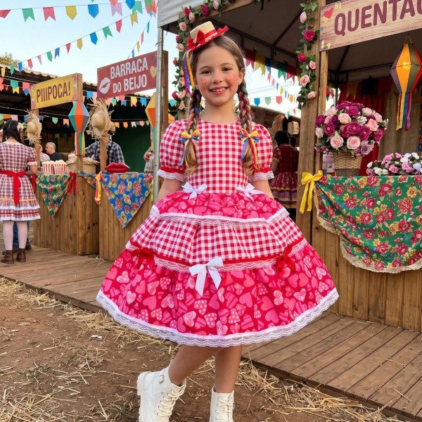 Vestido Junino Mimadine Luxo Viviane Vermelho