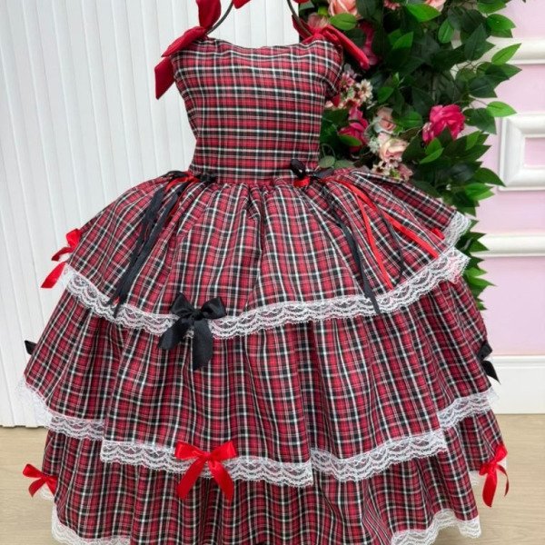 Vestido Marie Junino Luxo Xadrez Maria Eduarda